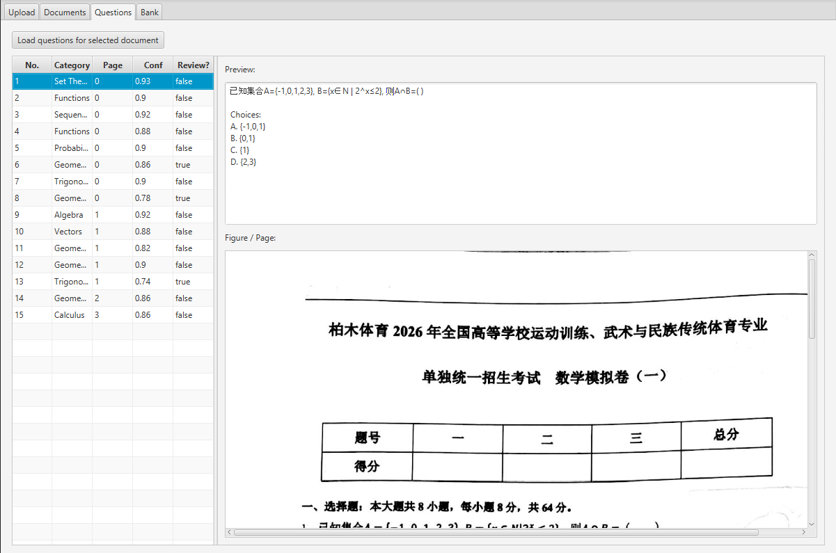 Question Bank extracted questions screenshot